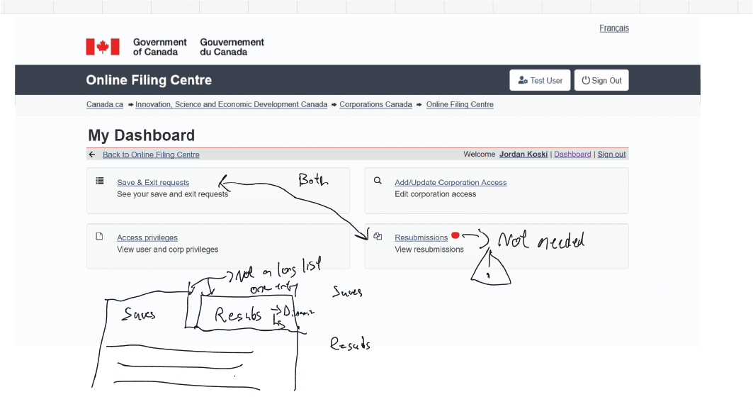 Dashboard concept and annotations used to compare directions.